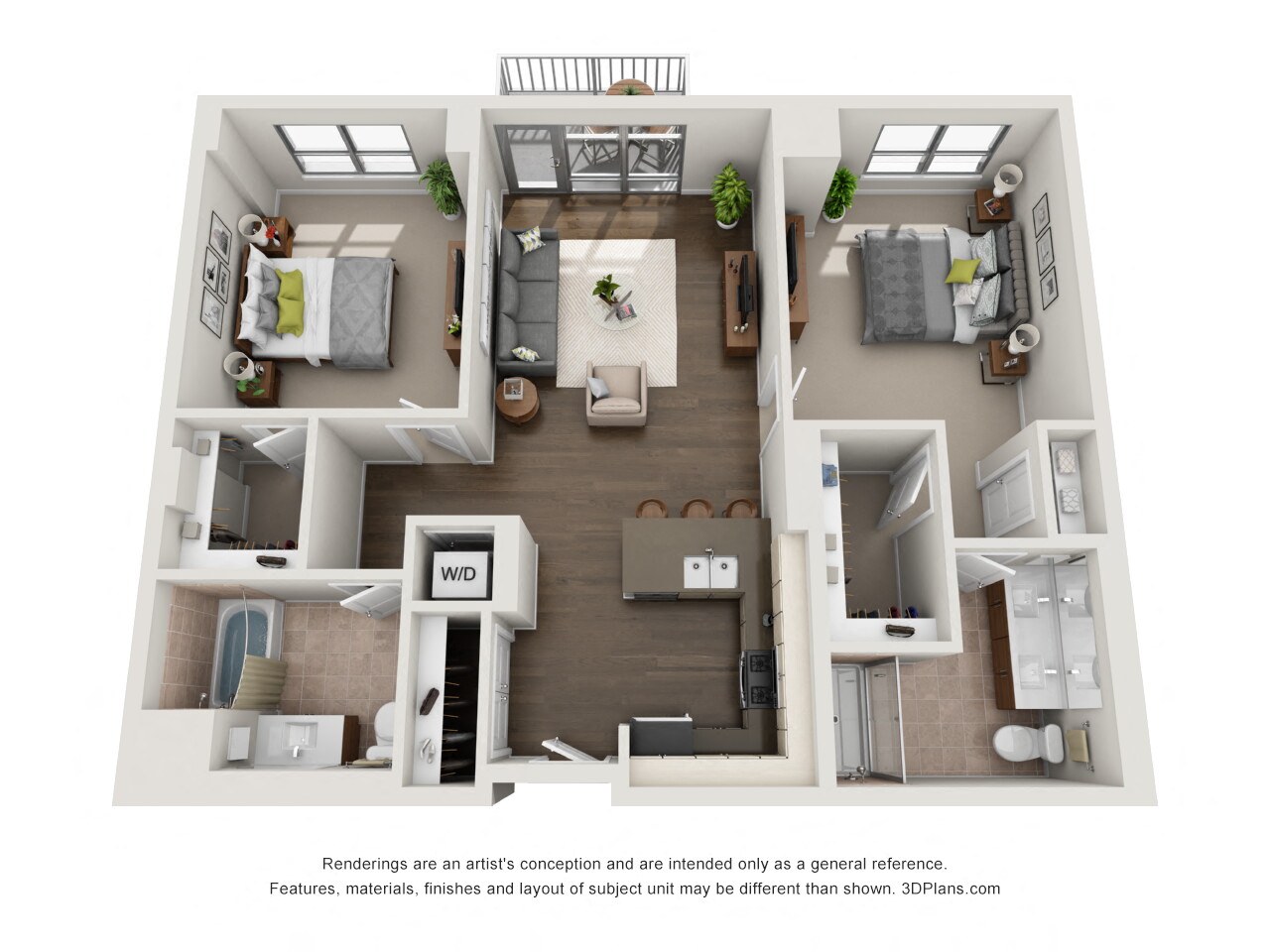 Floor plan for 2 beds, 2 baths, 1158 sqft